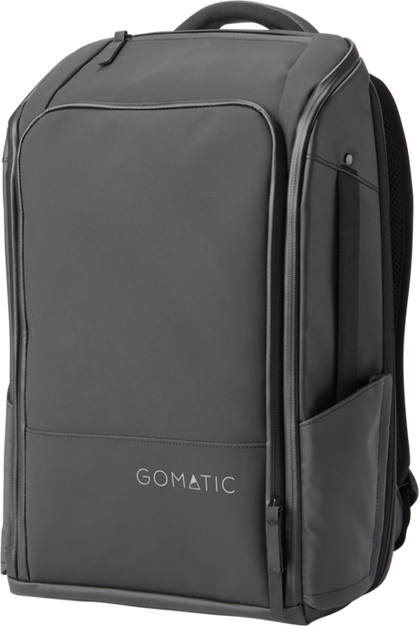 Dark gray everyday backpack with front pocket, top handle, and zipper trim