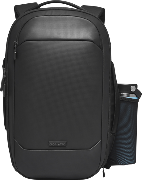 Gomatic Navigator RS Pack 15L backpack, front view with large zip compartment and front logo tab