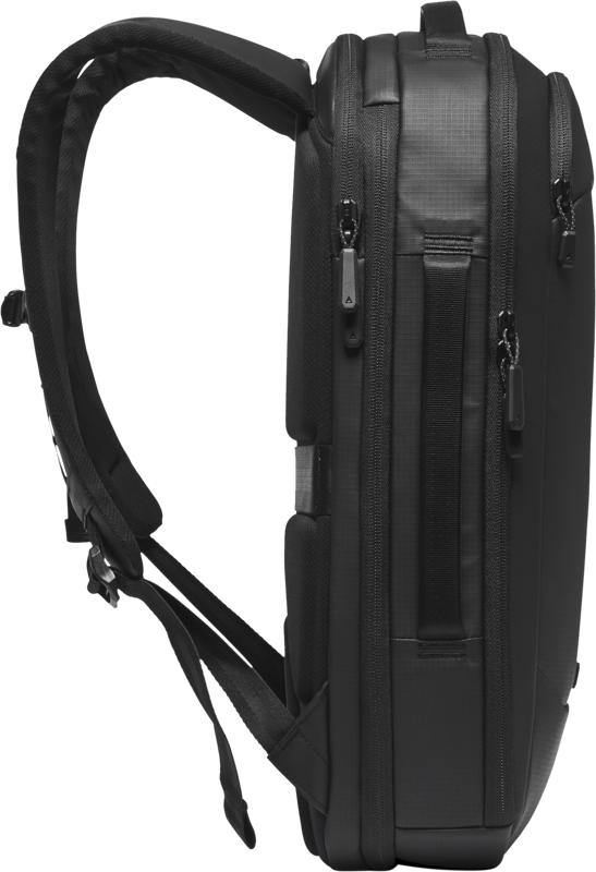 Gomatic Navigator RS Pack 15L backpack, side/back view with padded straps and vertical zip pocket
