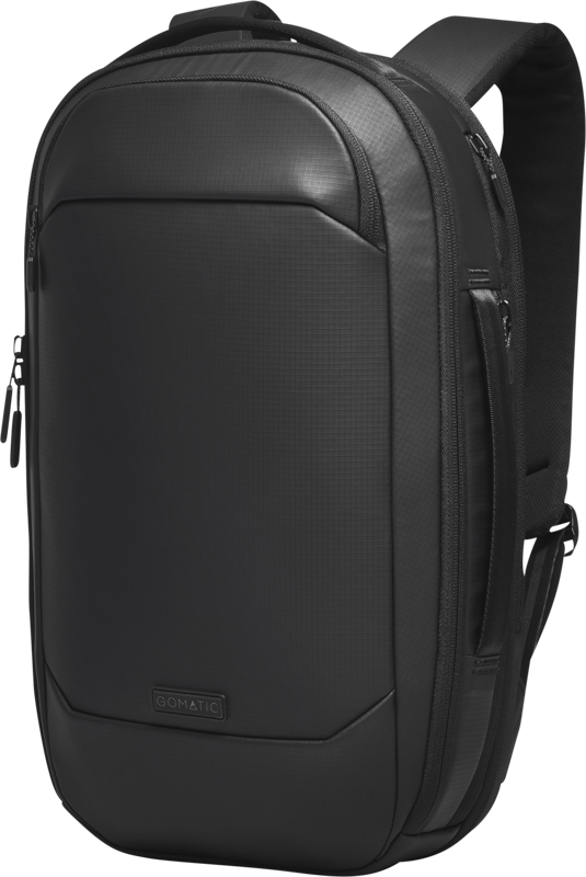 Gomatic Navigator RS Pack 15L backpack, side view with zipper pocket and padded top handle
