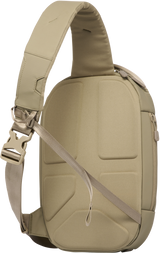 Sand beige sling bag with front crossbody strap and cushioned back panel