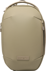 Sand beige 6L sling bag with zippered front pocket and molded panel design