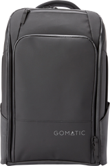 Black 20L travel backpack front view with top handle and vertical side pocket