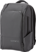 Black 20L travel backpack with front zip pocket and padded front panel