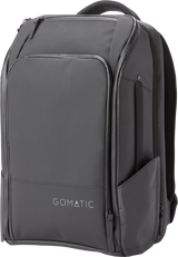 Black 20L travel backpack with front zip pocket and padded front panel