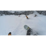 Head-mounted action camera POV while snowboarding