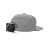 Gray cap with action camera head mount attached