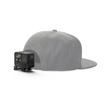 Gray cap with action camera head mount attached