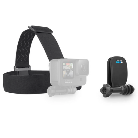 Black head strap with QuickClip mount for action camera