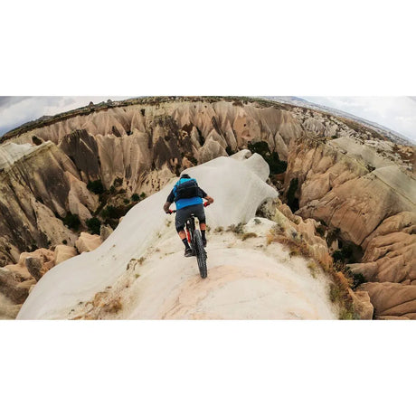 Helmet-mounted action camera during outdoor ride