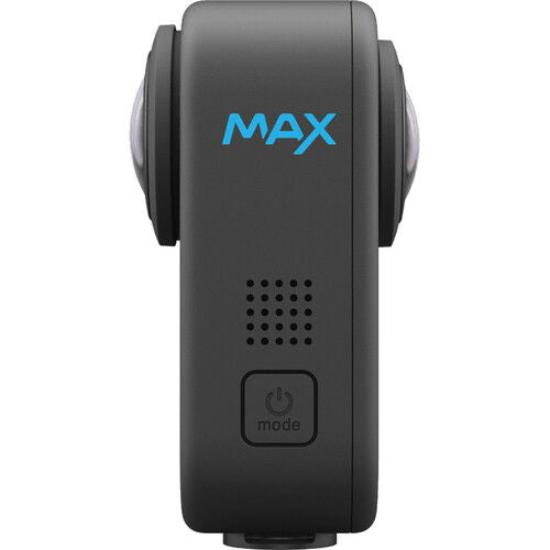 Action camera side view with speaker grille and mode button