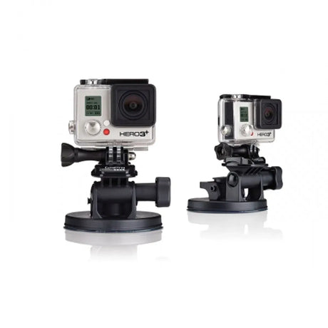 Suction cup mount with camera on base, clear housing and black pivot arm