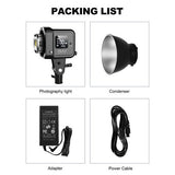 Pack contents: LED light, condenser, adapter, and power cable