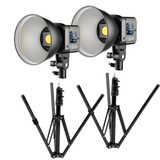 Kit 2 lumini LED portabile cu difuzor și stative, design negru