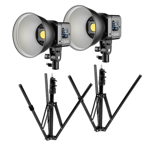 Kit 2 lumini LED portabile cu difuzor și stative, design negru