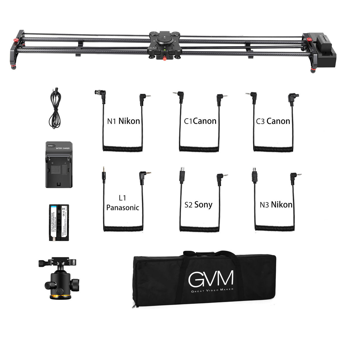 Slider carbon 120 cm cu set cabluri și adaptoare pentru control aparat foto