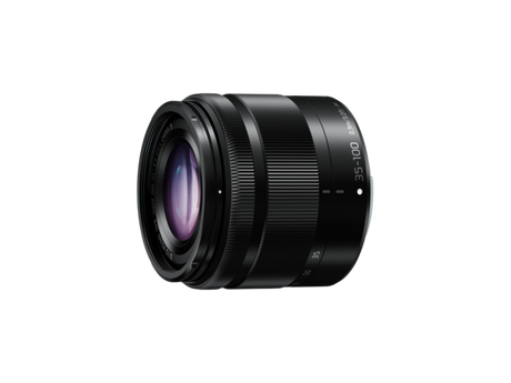 Side view of black 35-100mm lens barrel with engraved focal length scale