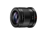 42.5mm f/1.7 MFT lens angled view, front element and focus ring details