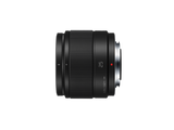 Lumix G 25mm f/1.7 MFT lens, side profile with ribbed grip and red dot