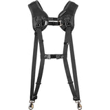 Black dual-camera harness with chest strap and two front camera holders