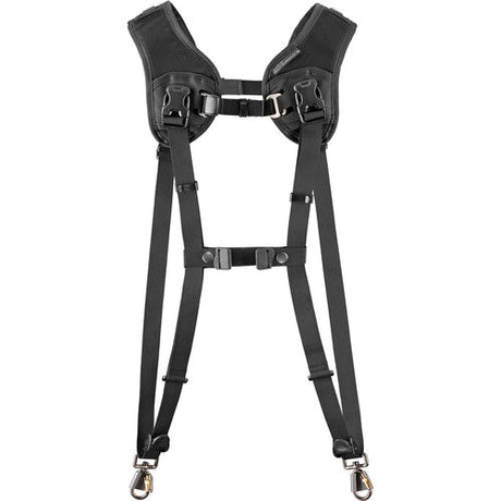 Black dual-camera harness with chest strap and two front camera holders