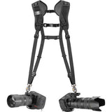 Dual-camera harness with two cameras attached and adjustable shoulder straps