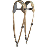 Dual camera harness with two padded camera mounts and adjustable shoulder straps