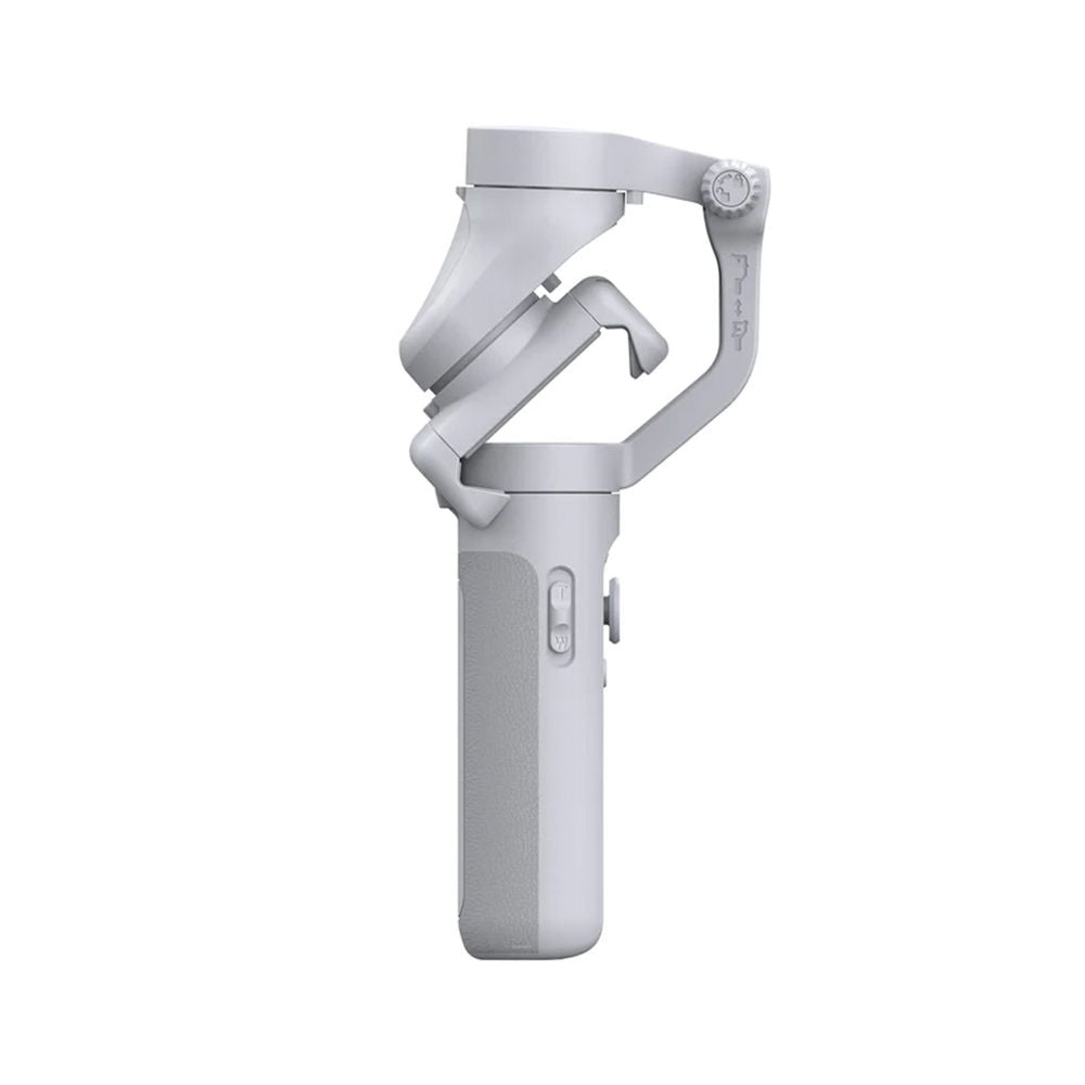 Light gray smartphone gimbal handle with control dial and folding arm