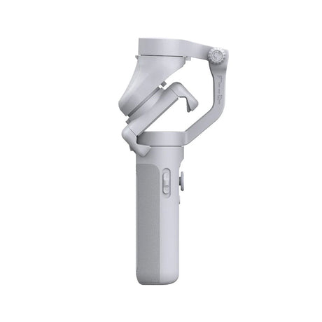 Light gray smartphone gimbal handle with control dial and folding arm