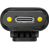 Charging case top view with USB-C port and status indicator dots
