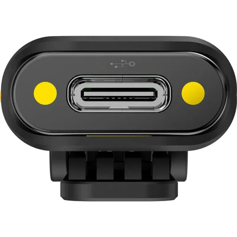 Wireless mic receiver dock base with USB port and side yellow indicators