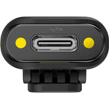 Wireless mic receiver dock base with USB port and side yellow indicators