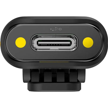 Wireless mic receiver dock base with USB port and side yellow indicators