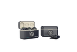 Wireless dual lavalier mic kit with charging case, two receivers and two transmitters, dark gray
