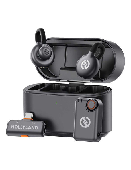 Set microfoane lavalier wireless cu husă de încărcare și două capsule negre