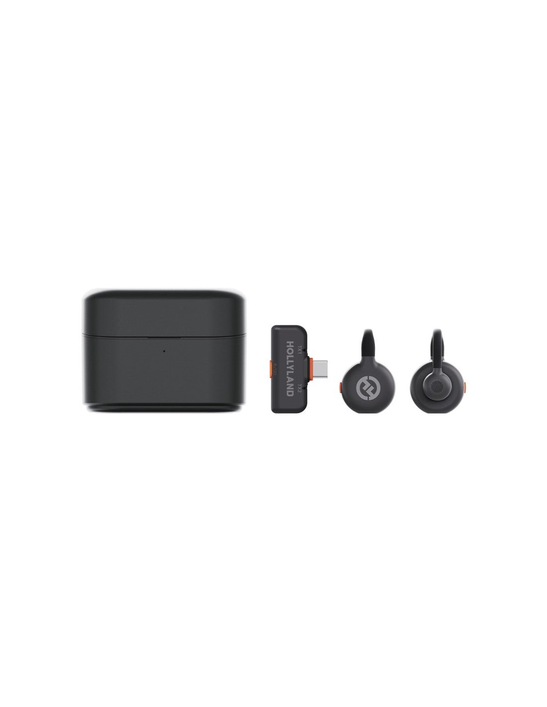Set microfoane lavalier wireless cu două capsule, cutie și conector USB-C