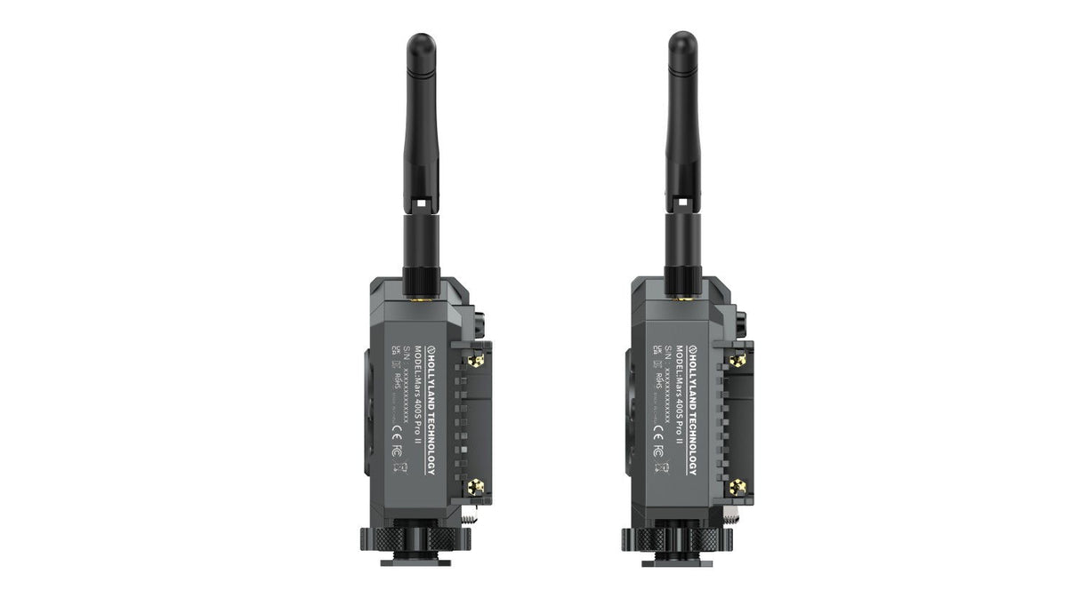Sistem wireless de transmisie video Mars 400S PRO II: partea din spate cu mufe/etichetă