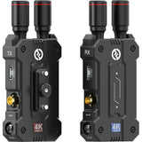 TX and RX wireless video modules showing side panel ports and 4K logos