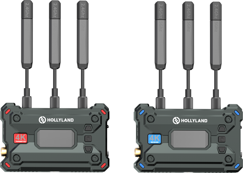 Set TX/RX wireless cu antene, carcasă verde, indicatoare 4K și 4K Rec