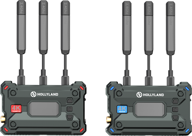 Set TX/RX wireless cu antene, carcasă verde, indicatoare 4K și 4K Rec