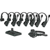 Wireless intercom set with DECT base and 8 over-ear headsets