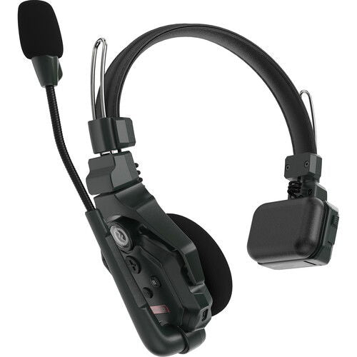 Black over-ear wireless intercom headset with foam mic and control module