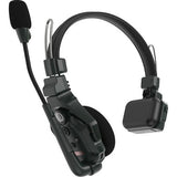 Black over-ear wireless intercom headset with foam mic and control module