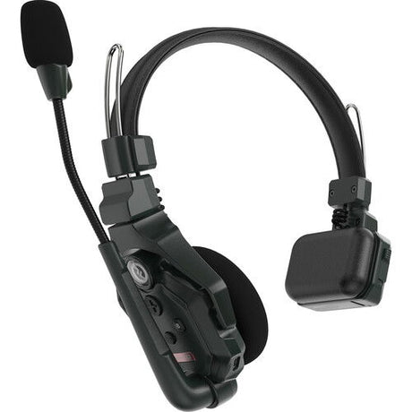 Black over-ear wireless intercom headset with foam mic and control module