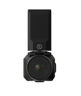 Black camera head with front lens and display folded shut