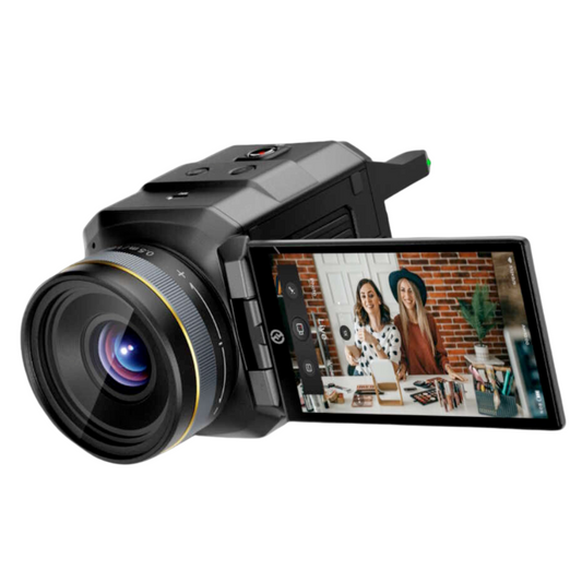 VenusLiv live stream camera with front lens and tilting touchscreen display