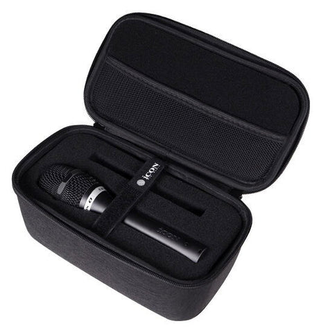 Condenser microphone and accessories in a black padded hard case