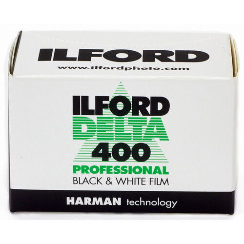 Ilford Delta 400 professional black & white film box with large printed label