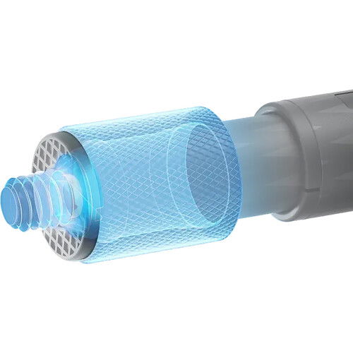 Grey pole with blue translucent diffuser sleeve on the selfie stick tip