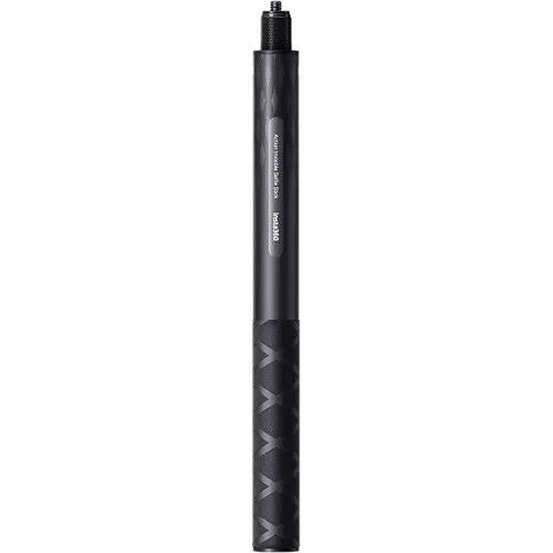 Black action selfie stick with textured grip and threaded mounting tip